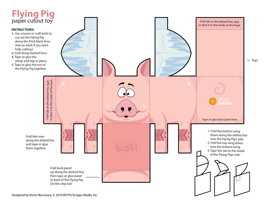 Celebrate Flying Pig with this paper cutout toy